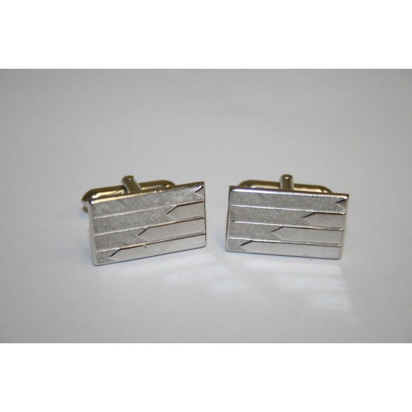 Vintage Chrome Silver Squared SWANK Mid Century Modern Cuff Links Set RARE - Picture 1 of 6